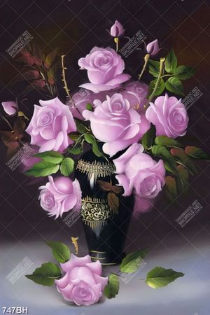 Tranh bình hoa in canvas những bông hồng tím trên nền tối