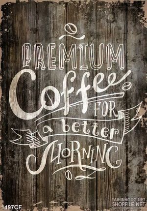 Tranh cà phê in uv dòng chữ coffee trên bức tường gỗ cổ điển