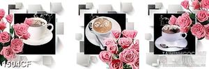 Tranh cà phê in 3d những đóa hồng nhung bên tách cappuccino
