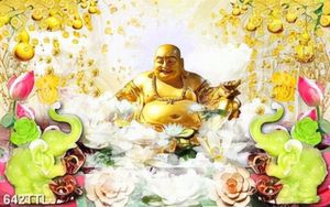 Tranh tài lộc Phật Di Lặc chất lượng cao in kính