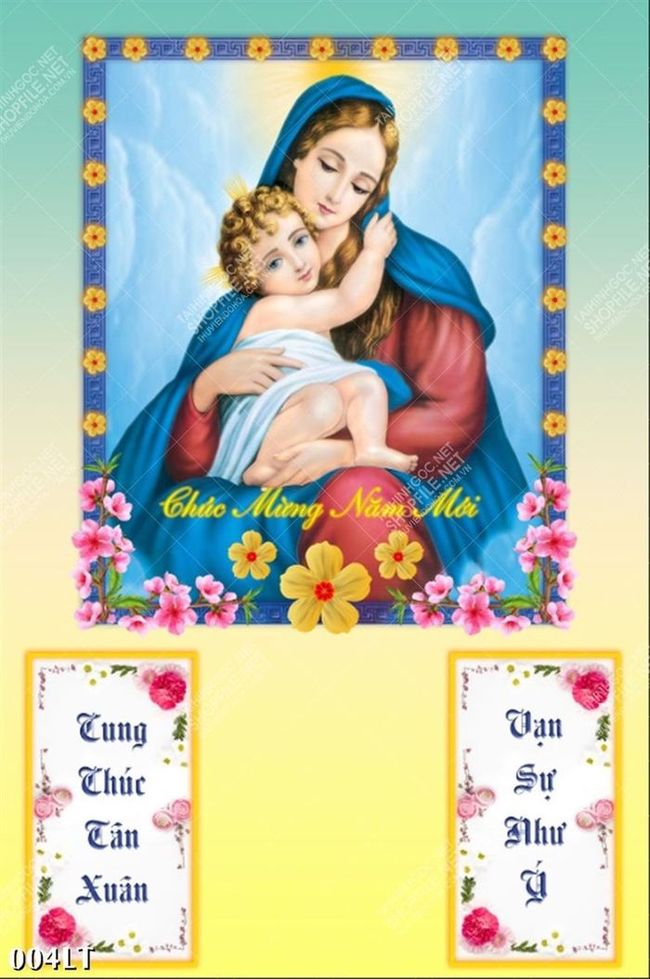 Tranh lịch công giáo đức mẹ và chúa Giêsu treo tường