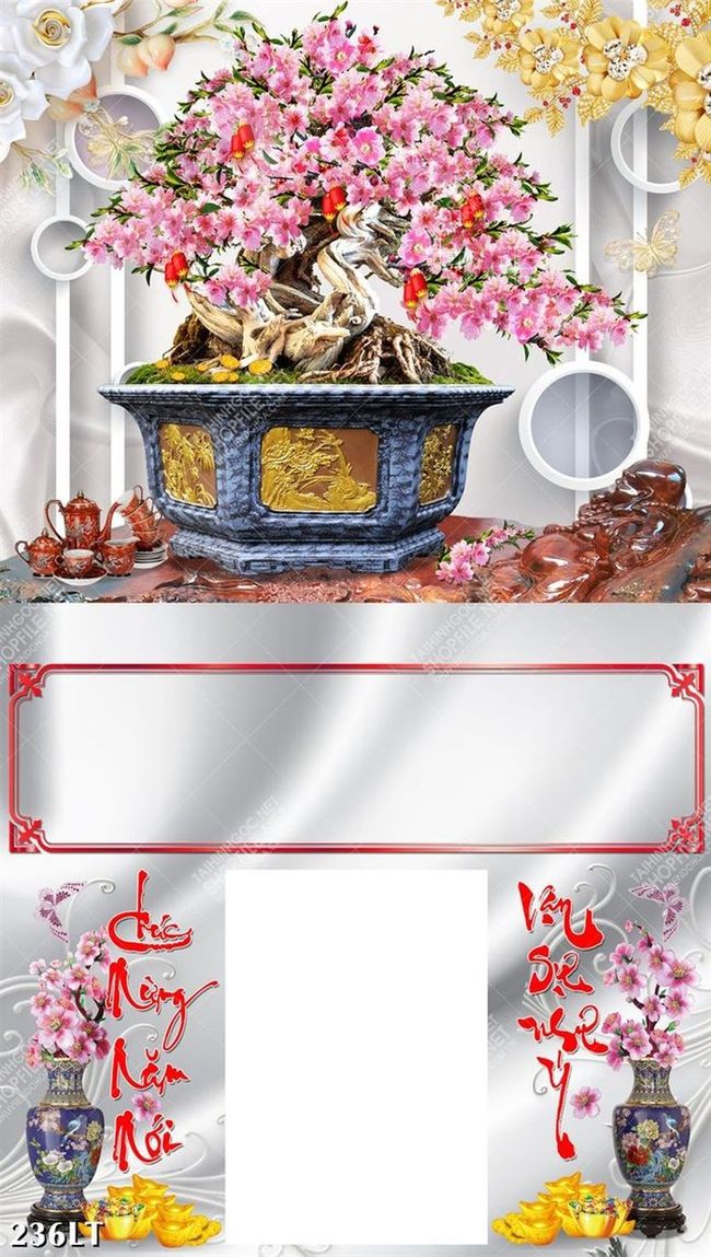 Tranh lịch thiết kế chậu bonsai chào xuân năm mới