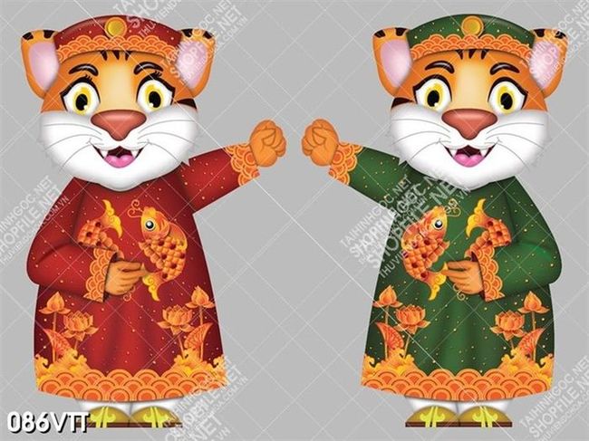File tranh hổ mặc áo dài truyền thống Việt Nam nhâm dần 2022