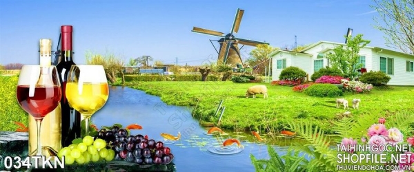 Tranh phong cảnh Cối xay gió  sơn dầu  Hà Lan  92x72cm ĐỒ CỔ 3C