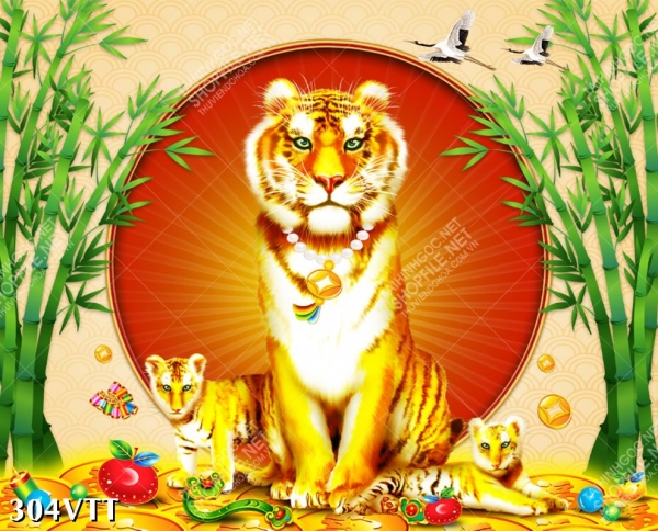 Tranh mẹ con hổ vàng thiết kế độc đáo chào năm mới