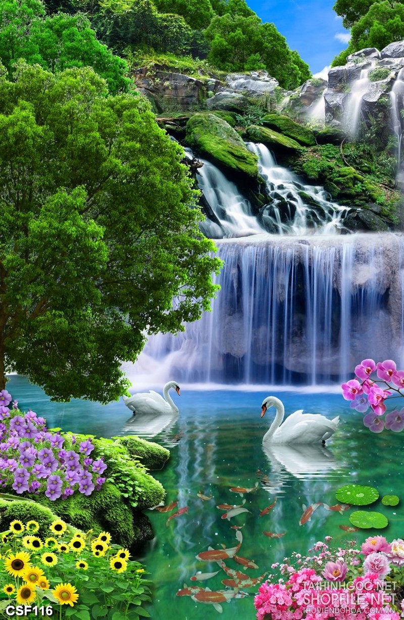 Tranh phong cảnh thác nước trong rừng treo tường đẹp tuyệt mỹ Amia 363