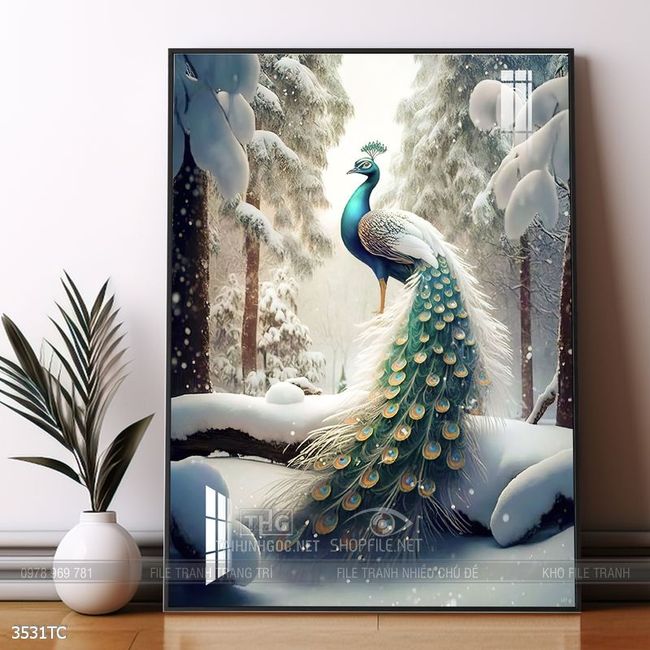 Tranh chim công hoa mẫu đơn đẹp và ý nghĩa