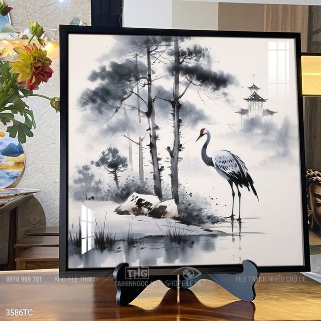 Tranh treo tường phong thủy chim công và hoa mẫu đơn