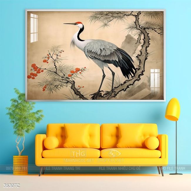 Tranh chim công và hoa mẫu đơn phong thủy