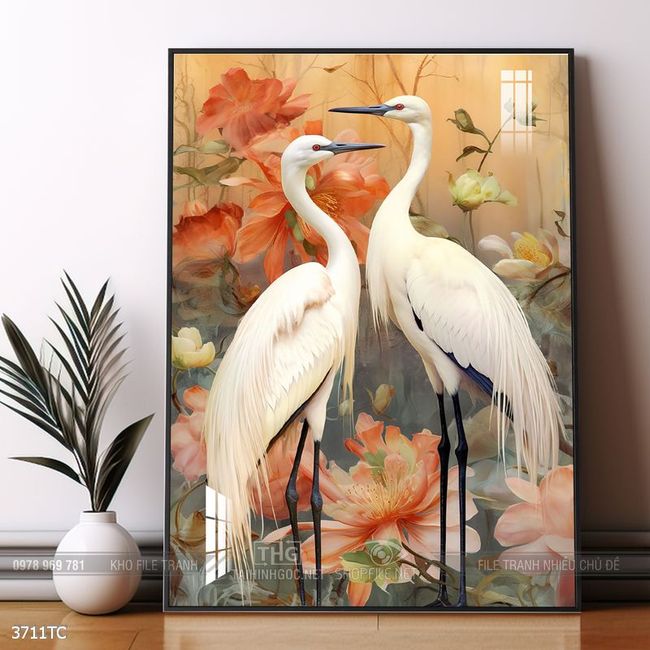 Tranh treo tường phong thủy chim công và hoa mẫu đơn