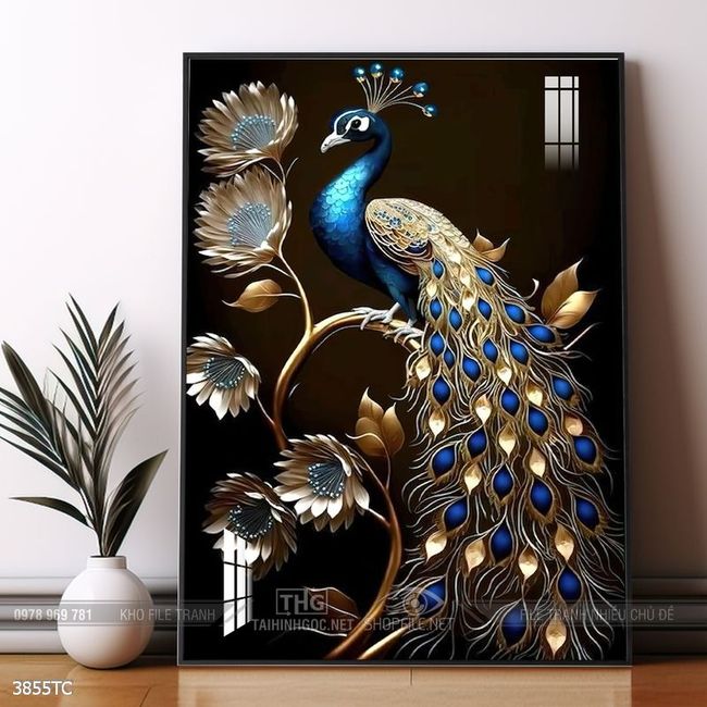 Tranh phong thủy chim công và hoa mẫu đơn rước may mắn vào nhà