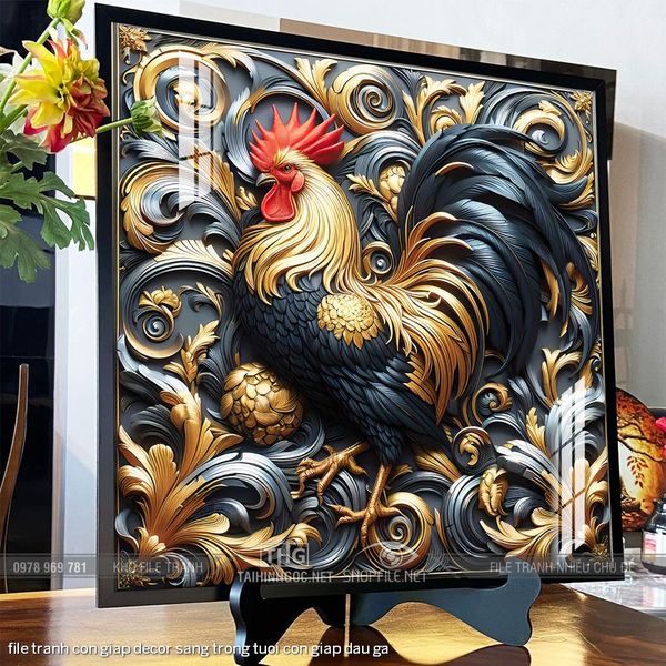 file tranh con giap decor sang trong tuoi con giap dau ga
