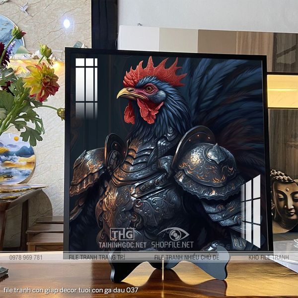 file tranh con giap decor tuoi con ga dau 037