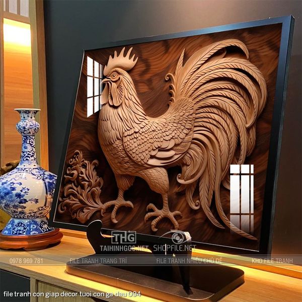 file tranh con giap decor tuoi con ga dau 094