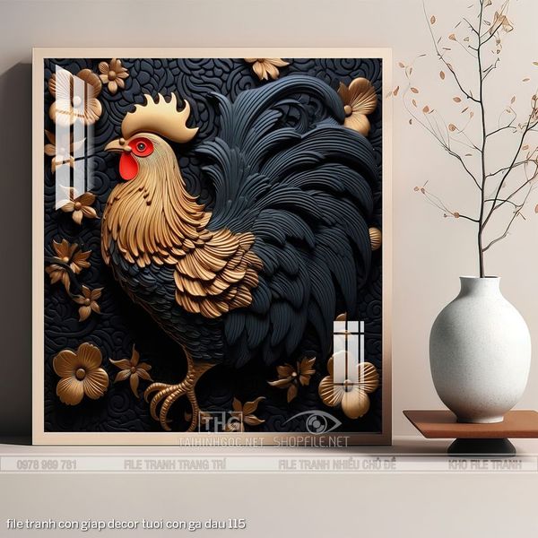 file tranh con giap decor tuoi con ga dau 115
