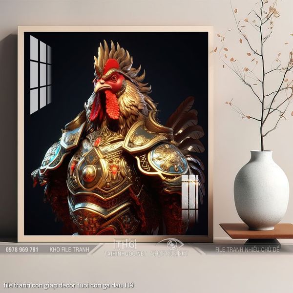 file tranh con giap decor tuoi con ga dau 119