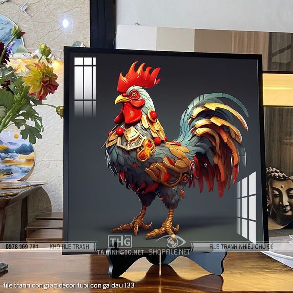 file tranh con giap decor tuoi con ga dau 133