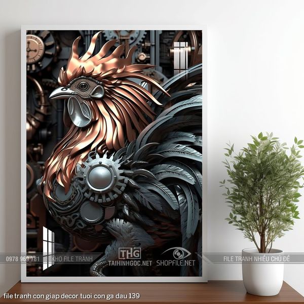 file tranh con giap decor tuoi con ga dau 139