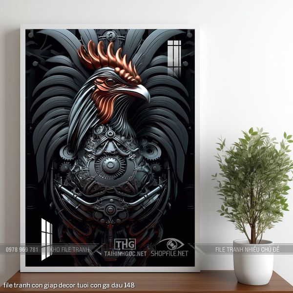 file tranh con giap decor tuoi con ga dau 148