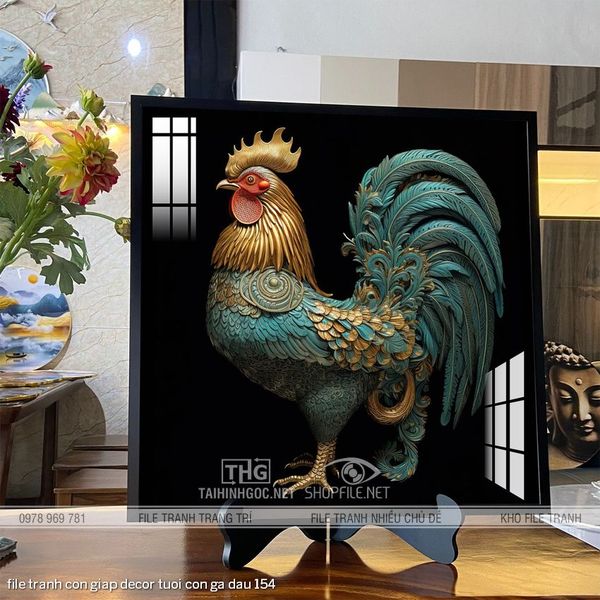 file tranh con giap decor tuoi con ga dau 154