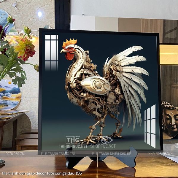 file tranh con giap decor tuoi con ga dau 156