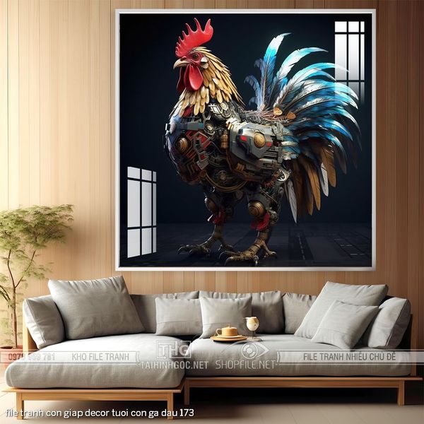 file tranh con giap decor tuoi con ga dau 173