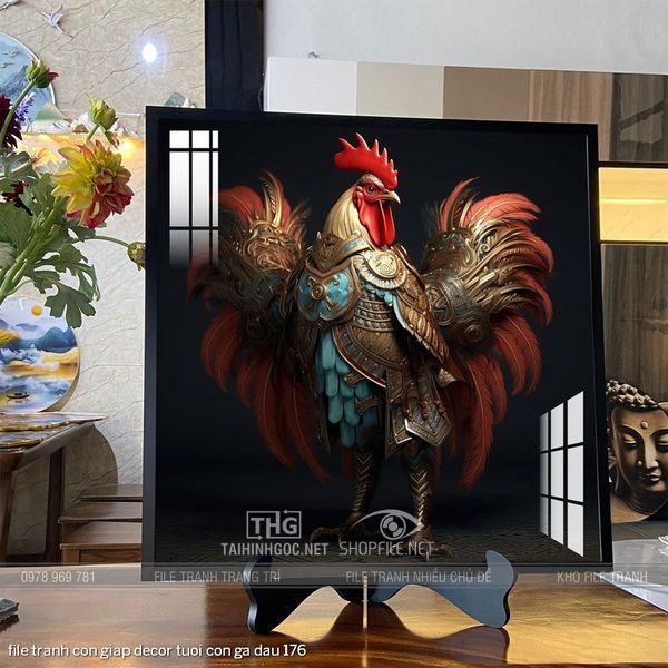 file tranh con giap decor tuoi con ga dau 176