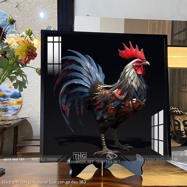 file tranh con giap decor tuoi con ga dau 183