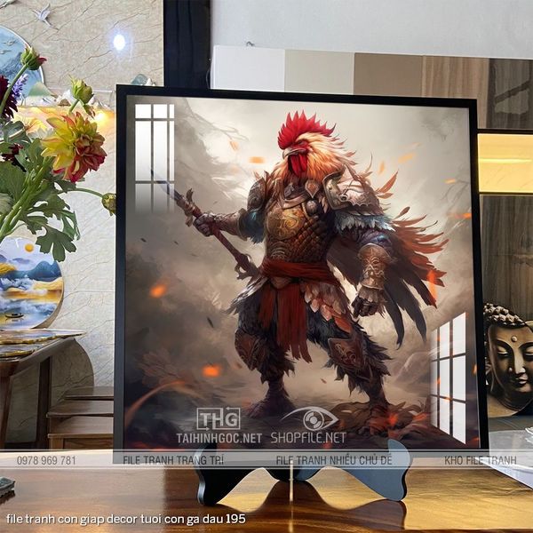 file tranh con giap decor tuoi con ga dau 195