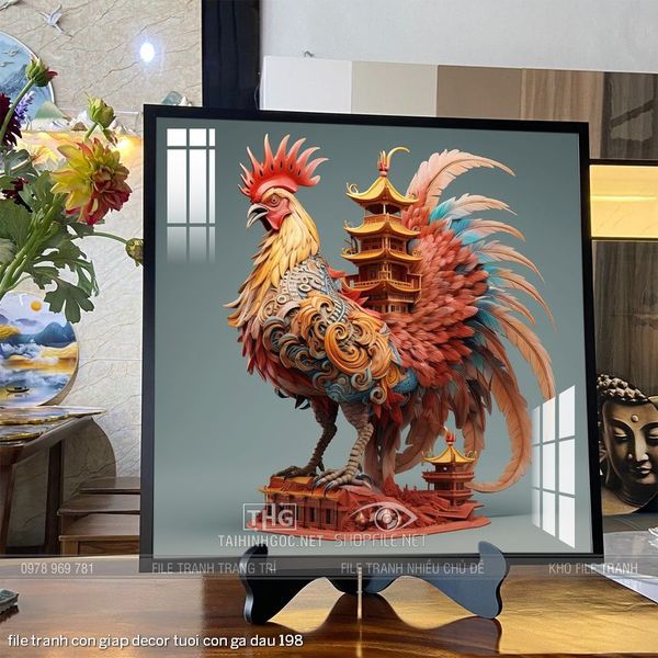 file tranh con giap decor tuoi con ga dau 198