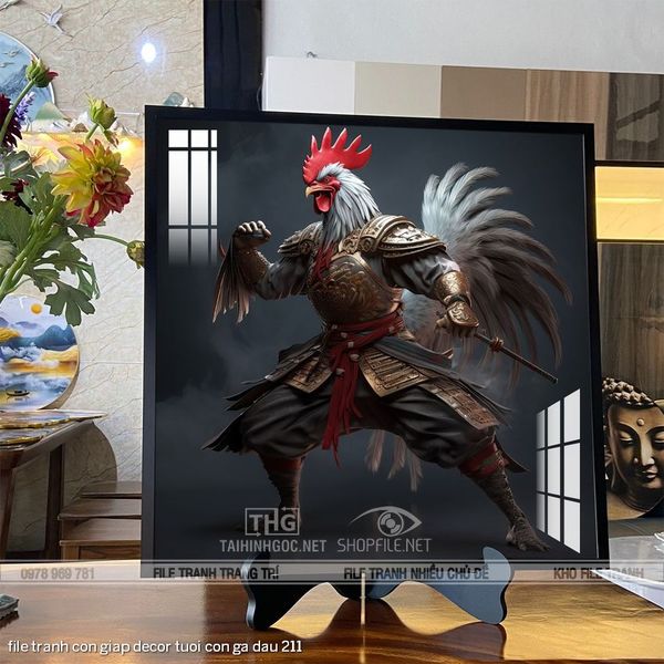 file tranh con giap decor tuoi con ga dau 211