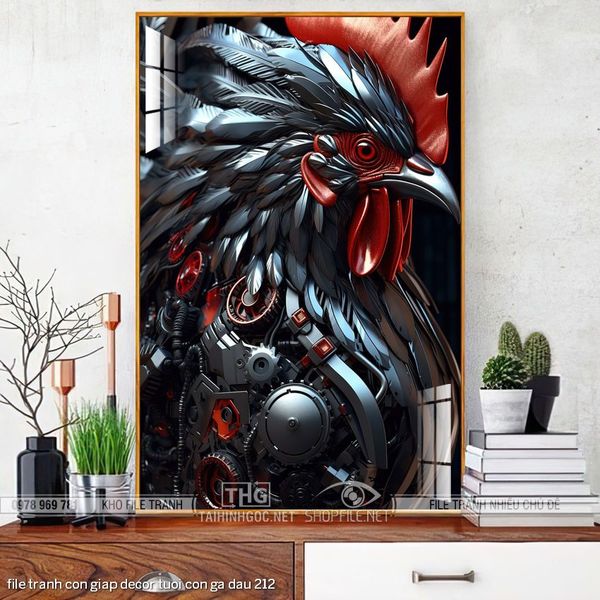 file tranh con giap decor tuoi con ga dau 212