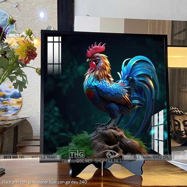 file tranh con giap decor tuoi con ga dau 240