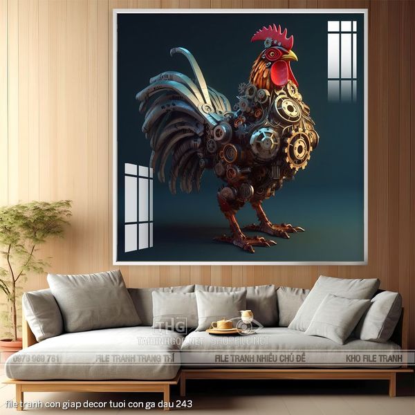 file tranh con giap decor tuoi con ga dau 243