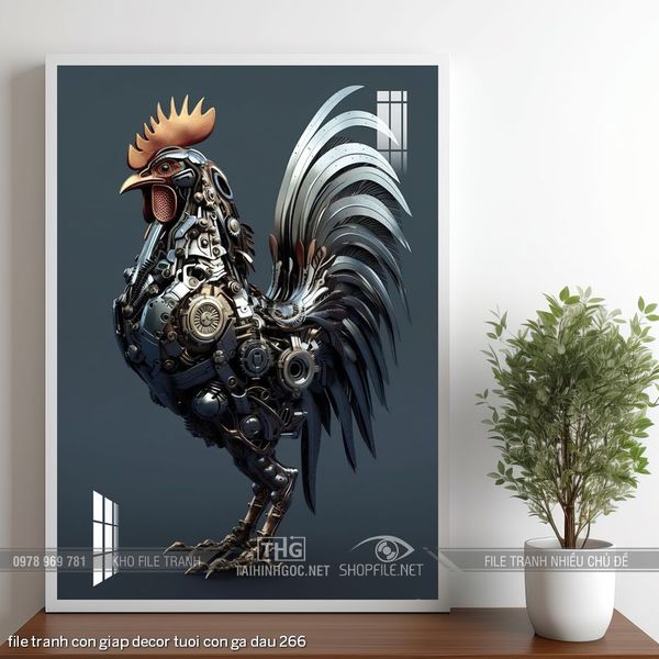 file tranh con giap decor tuoi con ga dau 266