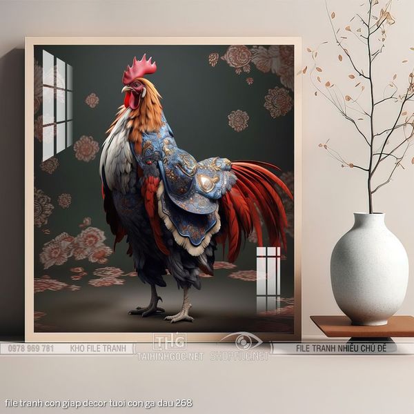 file tranh con giap decor tuoi con ga dau 268