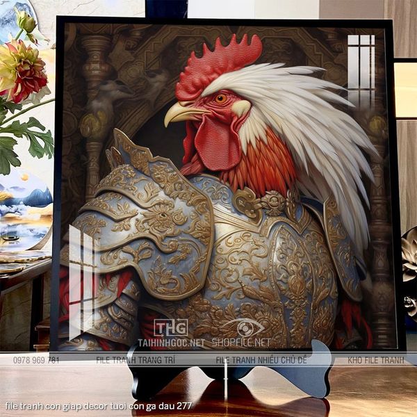 file tranh con giap decor tuoi con ga dau 277