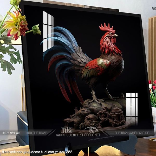 file tranh con giap decor tuoi con ga dau 288