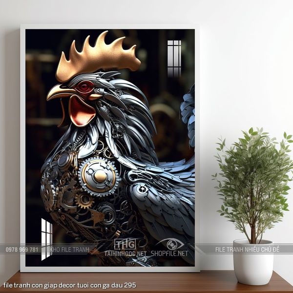 file tranh con giap decor tuoi con ga dau 295