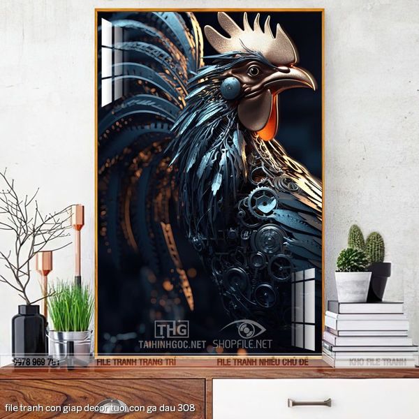 file tranh con giap decor tuoi con ga dau 308