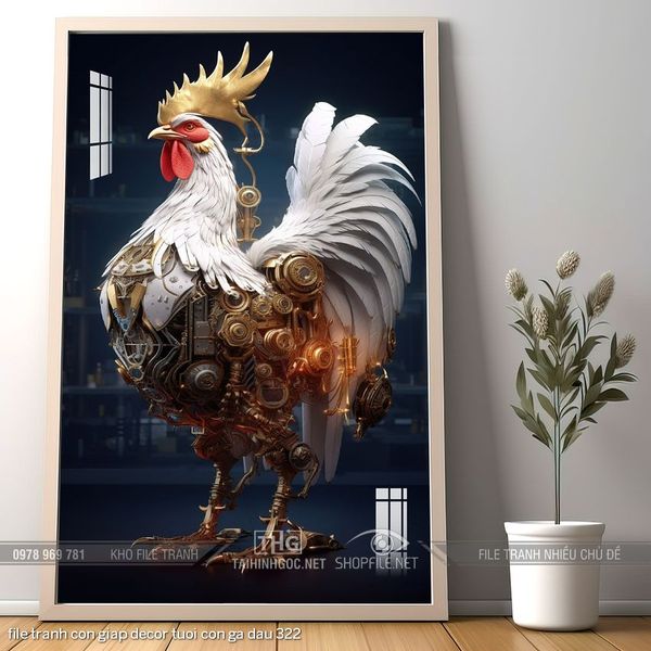 file tranh con giap decor tuoi con ga dau 322
