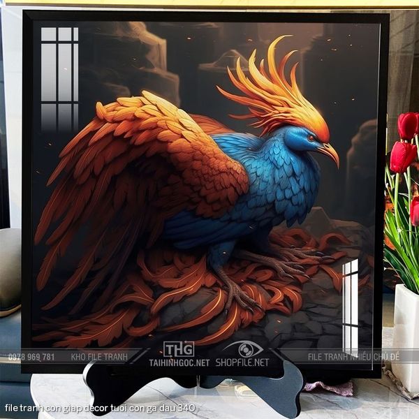 file tranh con giap decor tuoi con ga dau 340