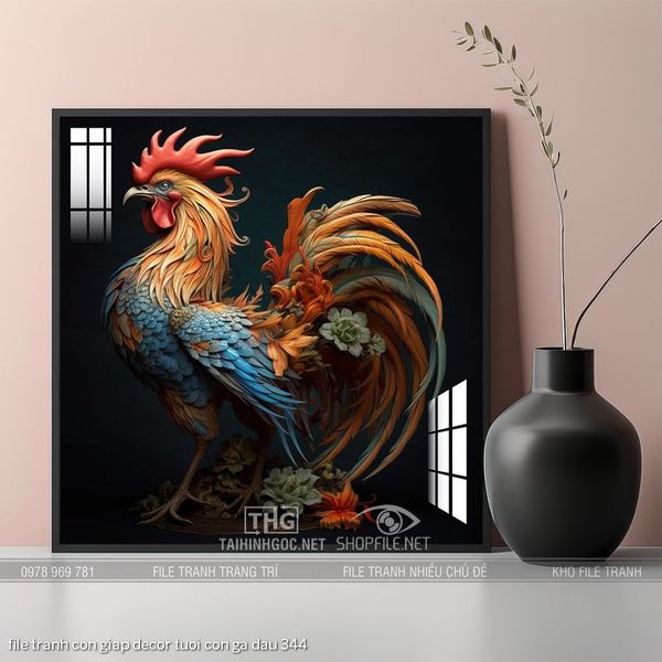 file tranh con giap decor tuoi con ga dau 344