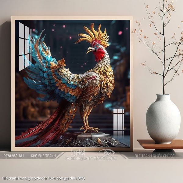 file tranh con giap decor tuoi con ga dau 350