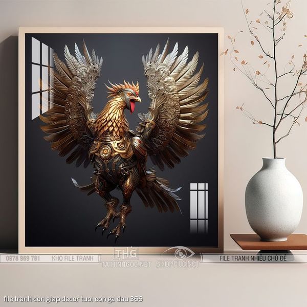 file tranh con giap decor tuoi con ga dau 366