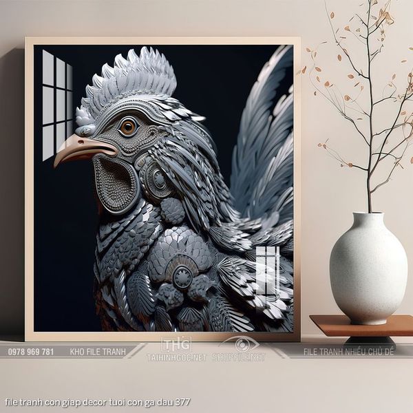 file tranh con giap decor tuoi con ga dau 377