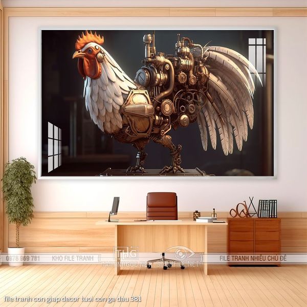file tranh con giap decor tuoi con ga dau 381