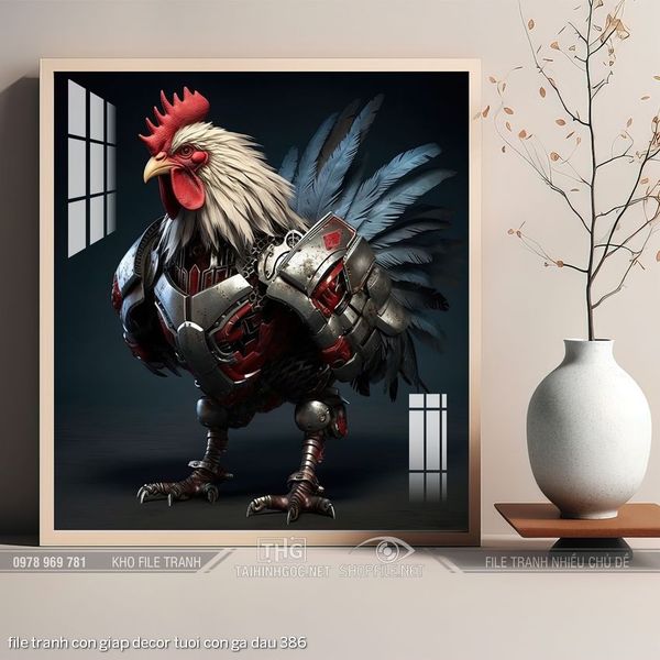 file tranh con giap decor tuoi con ga dau 386