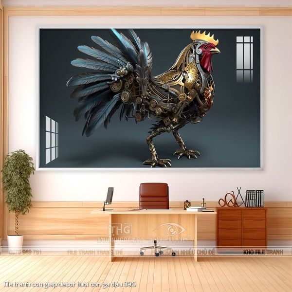 file tranh con giap decor tuoi con ga dau 390