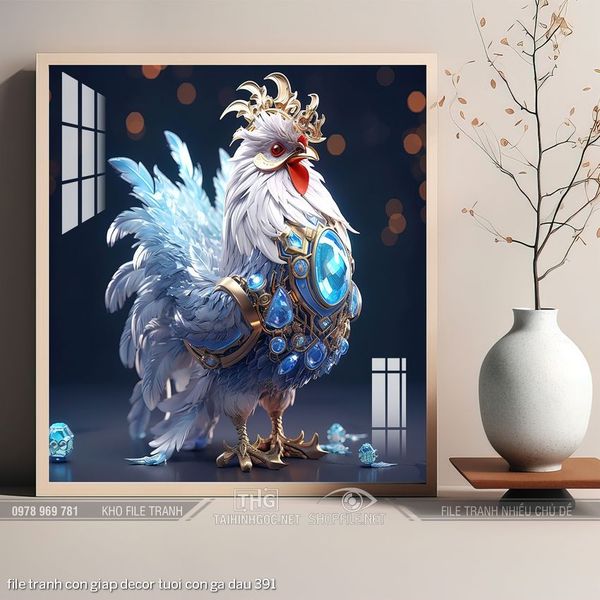 file tranh con giap decor tuoi con ga dau 391
